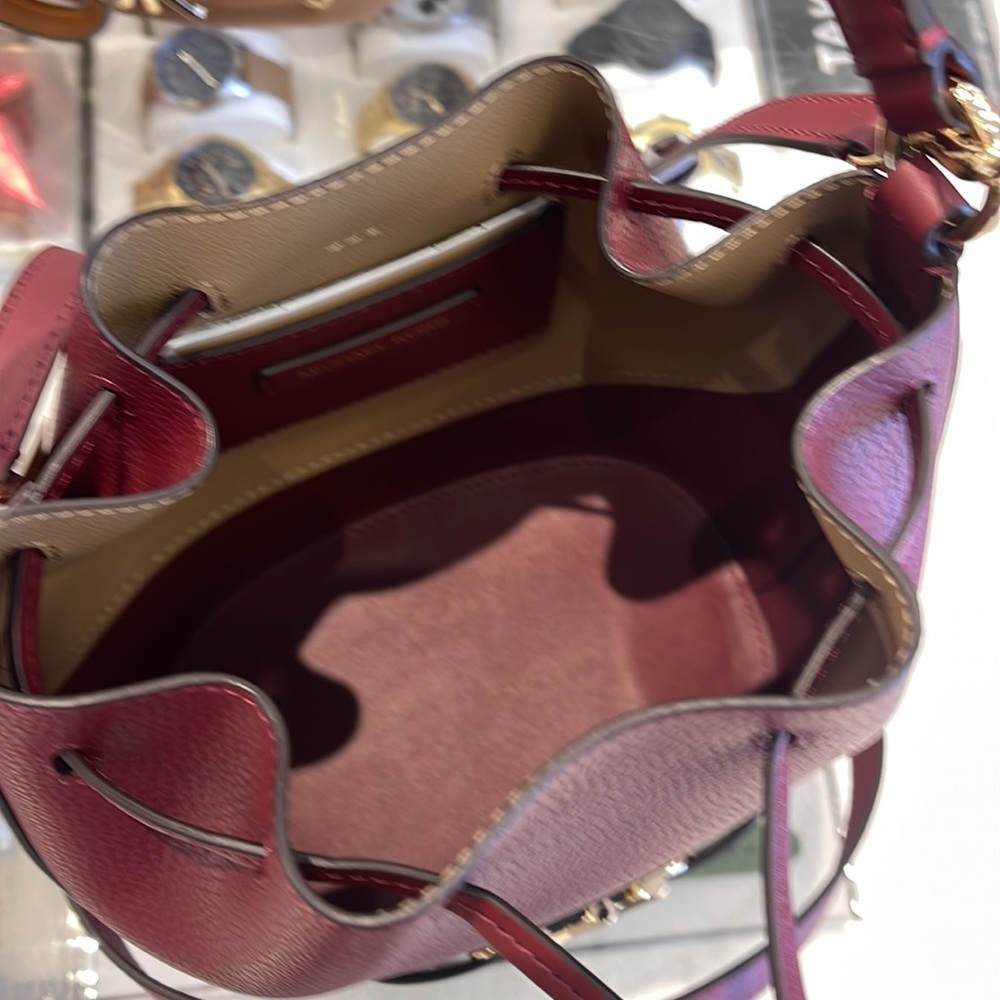MICHAEL KORS 
Reed Medium Pebbled Leather Bucket Bag
Dark Cherry 
NWT - Picture 9 of 16